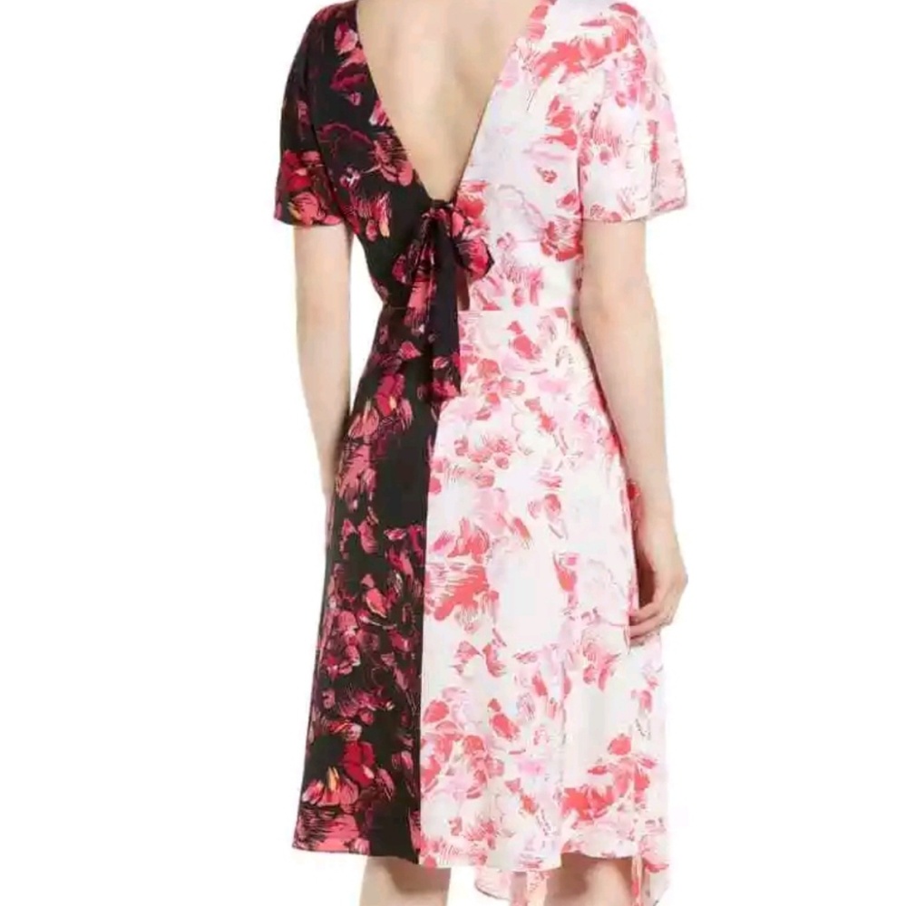 Asymmetrical Dual Floral Print Silk Dress - Picture 2 of 8